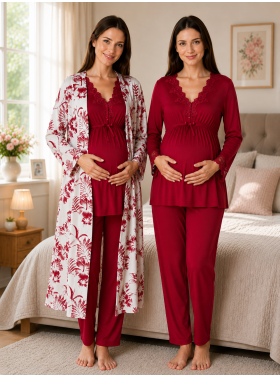 Effortt 8094 Vişne Lohusa Hamile Pijama Takım Sabahlık